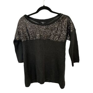Apt 9 Black Sequin 3/4 Sleeve Boat Neck Sweater Size Small NWT